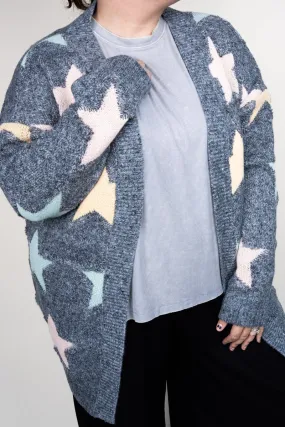 Be Clever Frosty Star Charcoal Gray Knit Cardigan