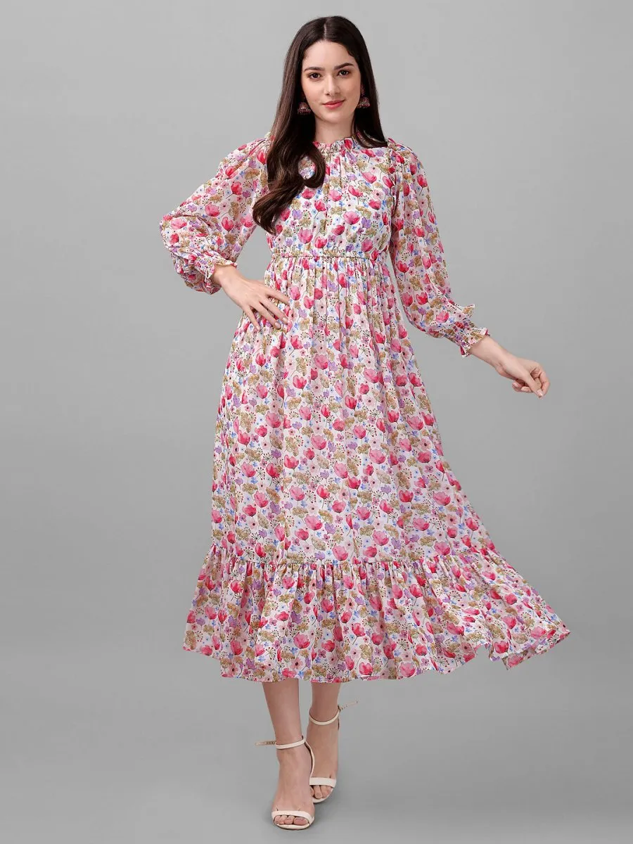 dresses for Women western wear Pink Floral Maxi Dress