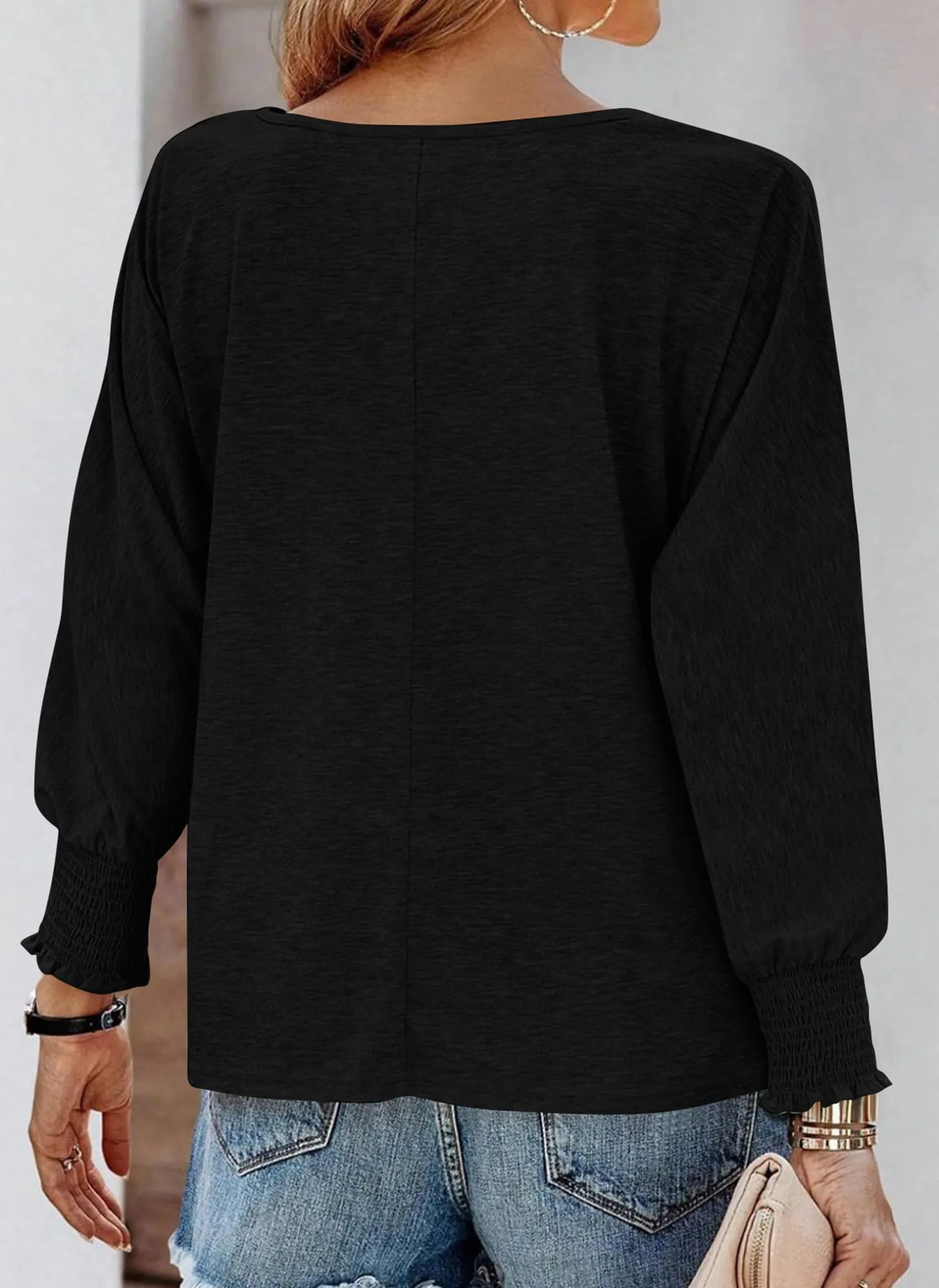 Puff Long Sleeve Crew neck Casual Basic T-shirts