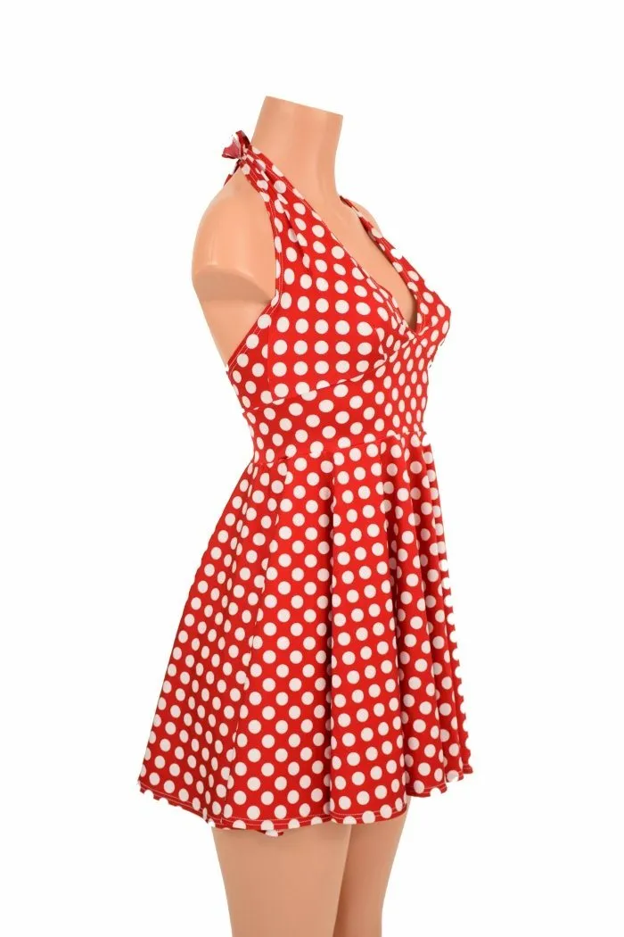 Red & White Polka Dot Halter Skater Dress