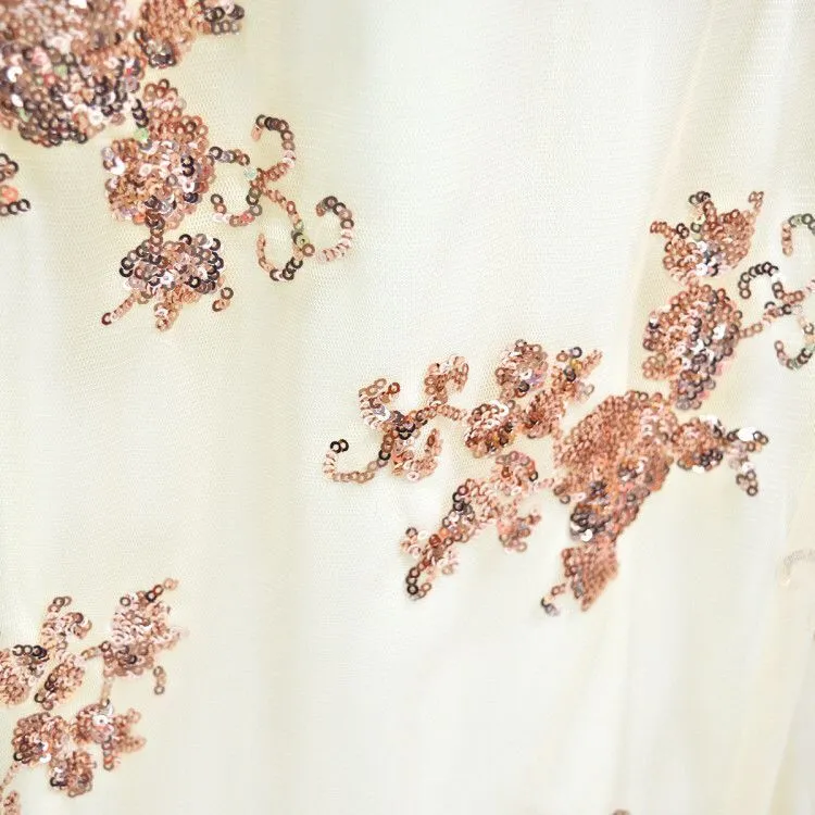 Sexy Mermaid Gold Sequin Tulle Long Backless Prom Dress Evening Dress D1074