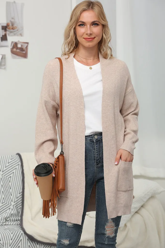 Solid Casual Long Sleeve Knit Sweaters with Pockets