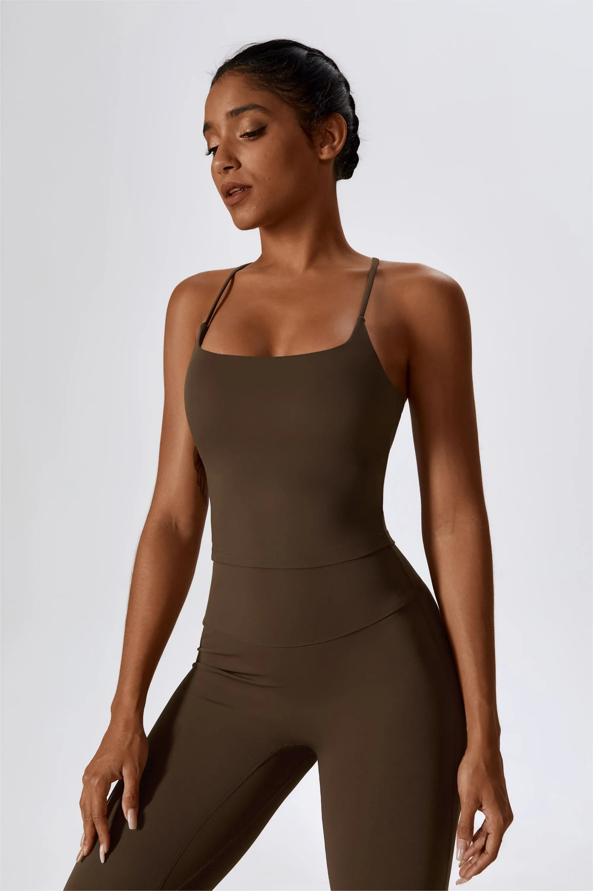 Square-Necked Crossover Strap Tank Top