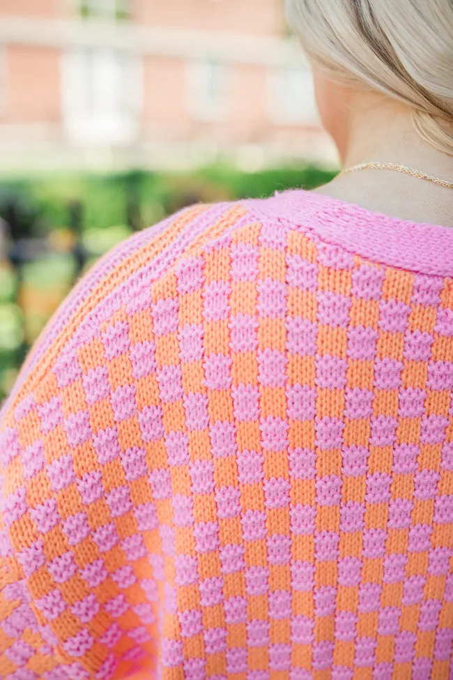 Time To Waste Pink And Orange Checkered And Striped Cardigan SALE
